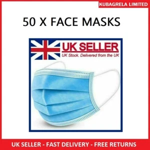 50 x Face mask disposable FULL BOX - Surgical mouth cover 3ply breathable dust - Picture 1 of 2
