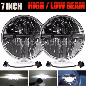 Pair/Set 7Inch LED Headlights Chrome for Honda Jeep Kenworth Mercury Nissan Ford - Picture 1 of 14