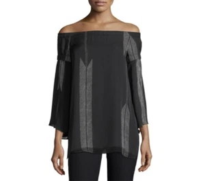 Halston Heritage Off Shoulder Flowy Printed Silk Georgette Top UK10 - Picture 1 of 10
