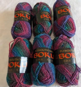6 Skien Lot Plymouth Yarn BOKU Knitting Dark Jewels Pink Green Blue 50g 99 Yds - Picture 1 of 7