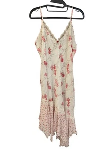 Rare Vtg California Dynasty Sheer Dress Pink Roses Print Lace Size L With Liner - Picture 1 of 20