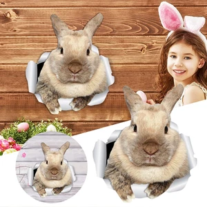 Easter 3D Broken Wall Decoration Cartoon Animal Rabbit Door Living Room Stickers - Picture 1 of 8
