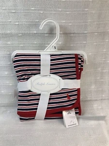 Ralph Lauren Baby Receiving Blanket Navy Blue White Striped Red Trim Cotton NEW - Picture 1 of 12