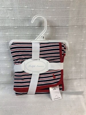 Ralph Lauren Manta Receptora Bebé Azul Marino Blanco Rayas Rojo Borde Algodón NUEVO Foto 1 de 4