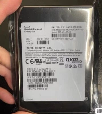 6.4TB Samsung SSD PM1725b U.2 MO006400KWVND MZWLL6T4HMLA-000H3 MZ-WLL6T4B HPK2 - Image 1 of 3