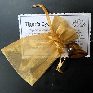 Tigers Eye Crystal Tumble Stone with Properties Card and Gold Organza Pouch - Picture 1 of 1