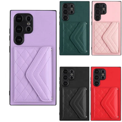 Grid Leather Card Slot Phone Case For Samsung S24 S23 S22 A54 A14 A13 A53 A25 - Image 1 of 4