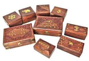 Caja de joyas de madera tallada para boda india almacenamiento pequeño mediano grande Reino Unido - Imagen 1 de 20