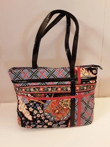 Vera Bradley Shoulder Bag Purse Versailles Pattern Red And Black Patent Trim - Picture 1 of 10