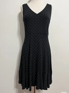 Ann Taylor LOFT Sleeveless A-Line Swing Dress Black w/White Polka Dots Size 0 - Picture 1 of 17