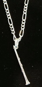 Clarinet Necklace Silver Plate 18" Figaro Chain Orchestra Symphony Band Music - Picture 1 of 5