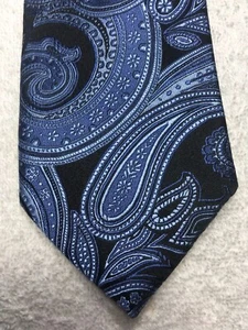 CLAIBORNE MENS TIE BLACK WITH BLUE PAISLEY 3.25 X 60 NWOT - Picture 1 of 4