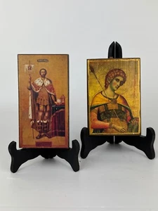 2 Greek Russian Orthodox Wooden Icons * 6 x 4 - Picture 1 of 5