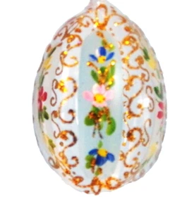 DE COLECCIÓN HECHO EN ALEMANIA VIDRIO SOPLADO CON FLORES DISEÑO DORADO ADORNO NAVIDAD - Imagen 1 de 7