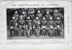 1906 MILITARY PRINT CATERHAM GUARDS DEPOT HRH DUKE OF CONNAUGHT AND OFFICERS - Picture 1 of 1