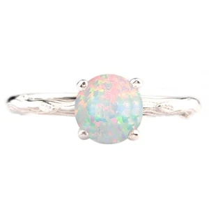 Anillo de ópalo de fuego completo australiano 100 % natural de oro blanco de 14 quilates de 1,00 quilates con forma redonda - Imagen 1 de 1