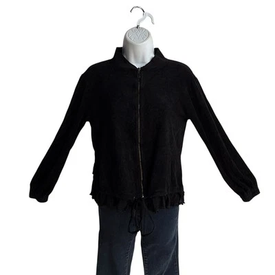 XCVI Mujer Chaqueta Negra Talla S Cremallera Frontal Fruncido Trasero Mangas Largas Volantes B-6 Foto 1 de 4