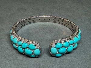 Bracciale Judith Ripka Sterling 925 Bella Addormentata Turchese Zirconi Cerniera 7" - Foto 1 di 24