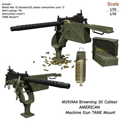 1/16 WWII M1919A4 Browning 30 Caliber Machine Gun Tank Mount DIY Resin Model Kit - Image 1 of 4
