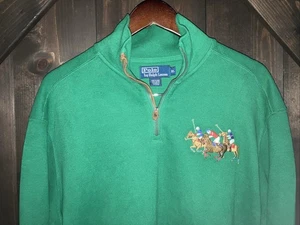 VTG Polo Ralph Lauren Mens Green Triple Threat Pony Logo 1/4 Zip Pullover XL - Bild 1 von 7