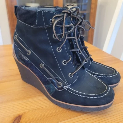 SPERRY женщин на танкетке лодыжки шнурует вверх ботинки кожи замши зеленый клетку опрятный размер 9,5 - Изображение 1 из 4