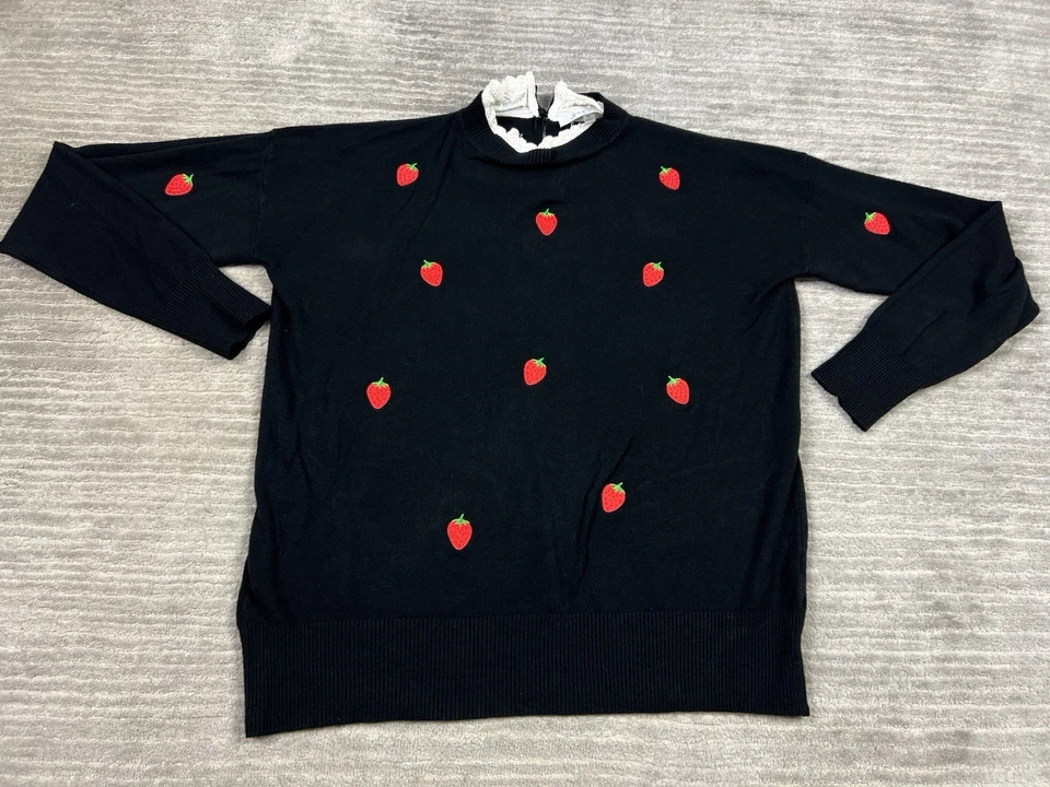 Suéter Sioni Milano Mujer M Negro Cuello Manga Larga Fresa Bordado Foto 1 de 4