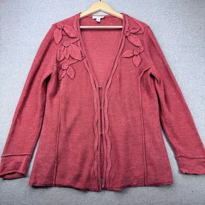 Cárdigan suéter Coldwater Creek para mujer XL rojo apliques florales mezcla de lana tejido Foto 1 de 4