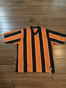 Vintage Nike Soccer Jersey Orange Black Striped Center Swoosh Size XL 90s Team - Picture 1 of 8