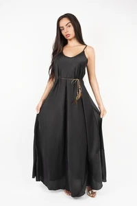iKrush Maxikleid mit Federn Bindeband Taille Strand Sommer Tageskleider Maxilänge - Bild 1 von 15