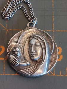 Vintage Catholic Creed Sterling Silver Mother and Child Pendant Double Sided - Picture 1 of 3