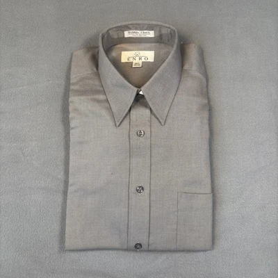 NUEVO CON ETIQUETAS Camisa Enro Para Hombres 15.5 32-33 Gris Tela Guijarro Vestido Abotonado De Colección Foto 1 de 4