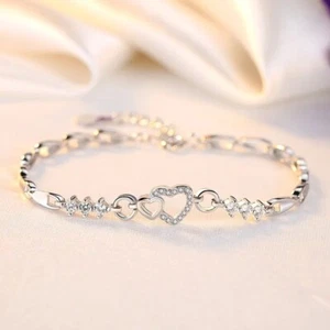 Damen Armband Herz 925 Sterling Silber Zirkon Kette Frauen Geschenk Schmuck - Bild 1 von 8