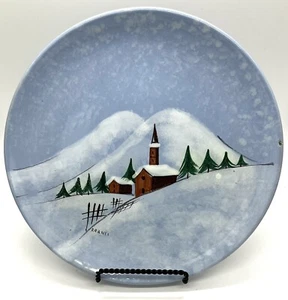 "Plato pintado a mano vintage Italia iglesia escena invierno placa 10"" firmado como está" - Imagen 1 de 7