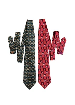 Lot Of 2 DUNHILL Tie 100% Silk Red Green Geometric Men's - Imagem 1 de 4