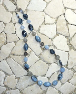 ★ mittellange Kette ★ Collier ★ jeansblau & grau ★ - Picture 1 of 3