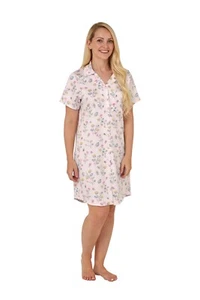 LADIES PLUS SIZE BUTTON THROUGH NIGHTSHIRTS  SHORT SLEEVED  - Picture 1 of 15