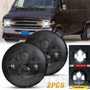 Pair 7" Round LED Headlights DRL High/Low Beam For Dodge B100 B200 Van B300 B350 - Picture 1 of 12
