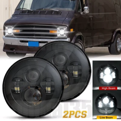 Par de faros LED redondos de 7" DRL haz alto/bajo para Dodge B100 B200 Van B300 B350 Foto 1 de 4