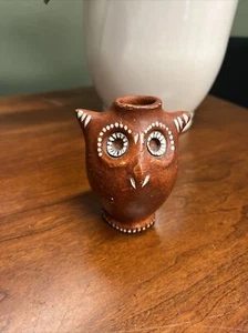 Vintage Miniature Owl Mexican Folk Art Handpainted Pottery Redware Vase-3.5”x2” - Picture 1 of 8