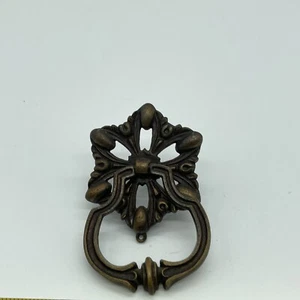 Antique Cast Brass Drop Ring Drawer Pull w/ Hardware Single Hole Drop Pull Star - Picture 1 of 5