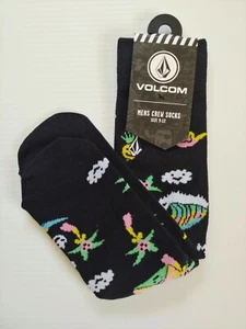 New VOLCOM Mens True Crew Socks Skate Streetwear Accessories Summer Waves Black - Picture 1 of 3
