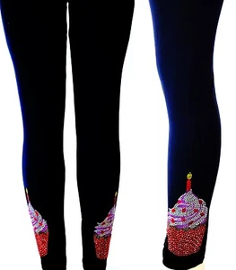 Regular Black Leggings Bling Rhinestone Birthday / Celebration Cupcakes W/Candle - Picture 1 of 6