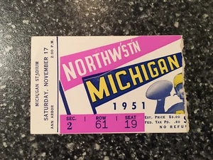 Boleto de fútbol americano Michigan vs. Northwestern 1951 - Big House - RARO - Imagen 1 de 2