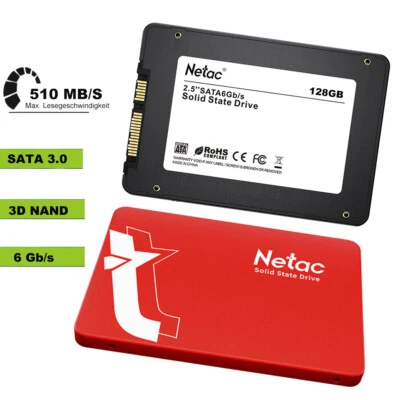 128GB Netac Interne Festplatte SSD 2.5" SATA III 6 GB/s 510MB/S 3D Nand Laptop
