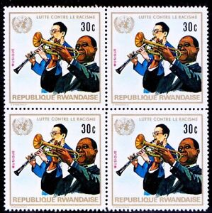 Rwanda 1972 MNH No gum Blk of 4, Music, Anti Racism, Black & White