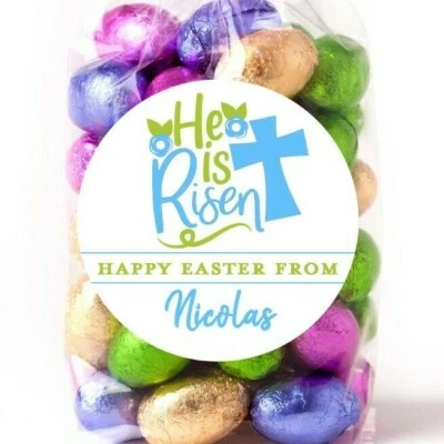 Pegatinas de Pascua - He Risen Blue - Etiquetas adhesivas de Pascua personalizadas Foto 1 de 2