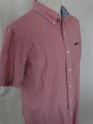 CHAPS Easy Care Orange Striped Short Sleeve Button Down Mens Dress Shirt Sz L - Image 1 of 4