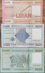 Lot 3 Banknoten Libanon von 20000 50000 & 100000 Pfund - neu UNC - Bild 1 von 2