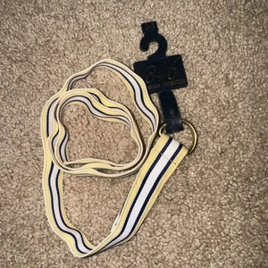 "Cinturón Brooks Brothers Poly Ribbon anillo en D talla mediana azul marino/amarillo/blanco 36"" x 1"" nuevo con etiquetas" - Imagen 1 de 5