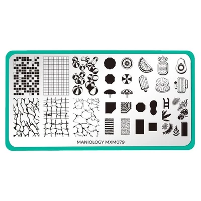 Pool Party Lap Life Maniology MXM079 Nail Stamp Plate Summer Swim Water Umbrella Foto 1 de 4